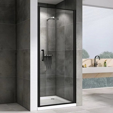 Душевая дверь в нишу Abber Sonnenstrand AG04090B 90 см, профиль черный, стекло прозрачное