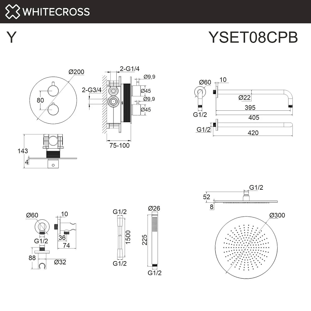 Душевой комплект WHITECROSS Y YSET08CPB, С ВНУТРЕННЕЙ ЧАСТЬЮ, брашированное медь