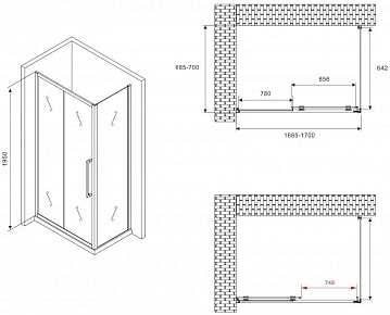Душевой уголок Abber Schwarzer Diamant AG30170H-S70 170х70, профиль хром, стекло прозрачное