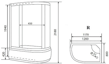 Душевая кабина Timo Eco TE-0720R с высоким поддоном, с сиденьем