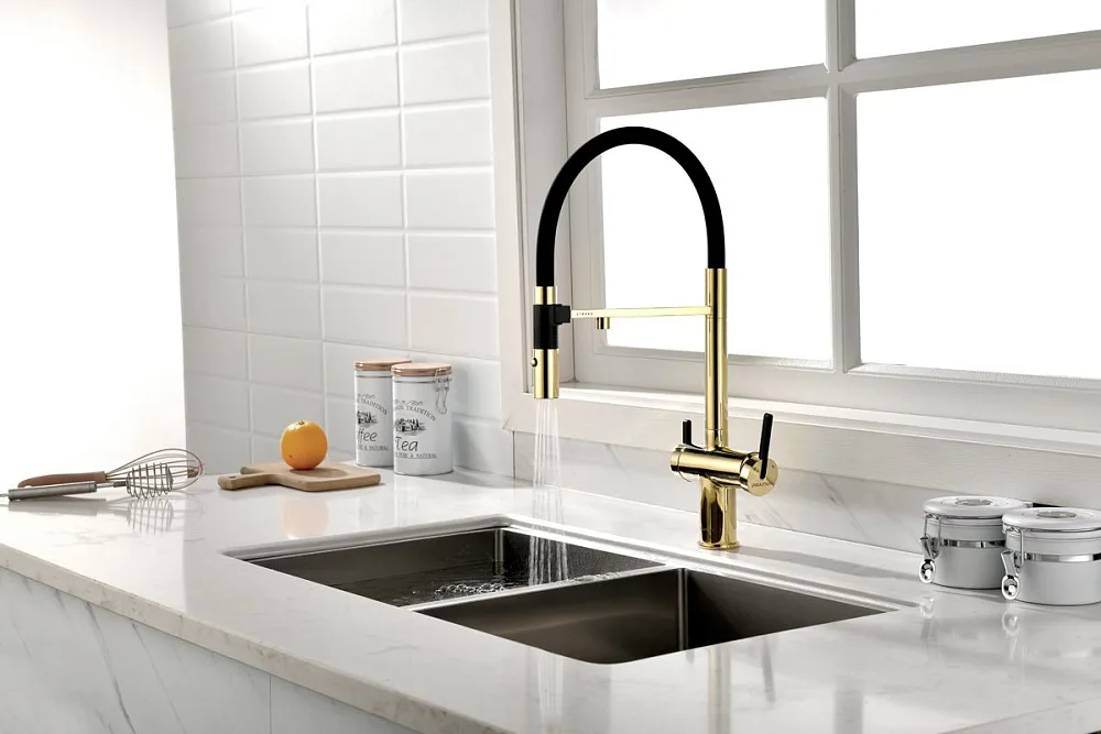 Смеситель для кухни Paulmark Gravity Gr213888-G, золото Sancos — официальный сайт