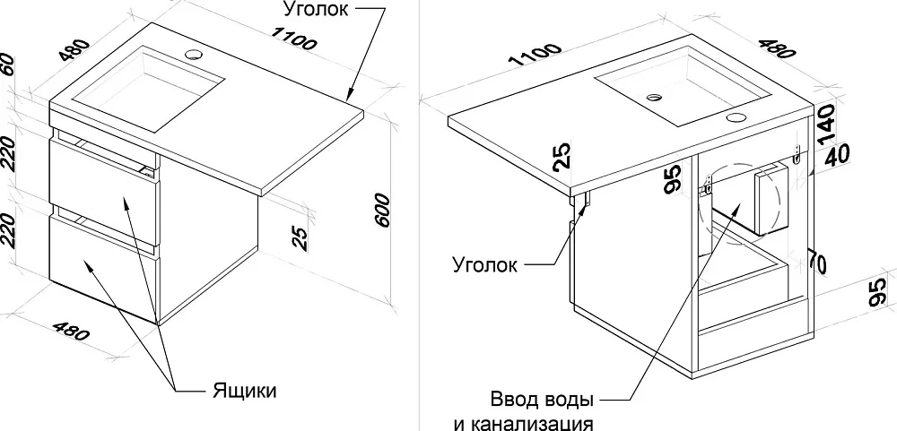 Тумба под раковину без столешницы Style Line Даллас 110 Люкс Plus подвесная