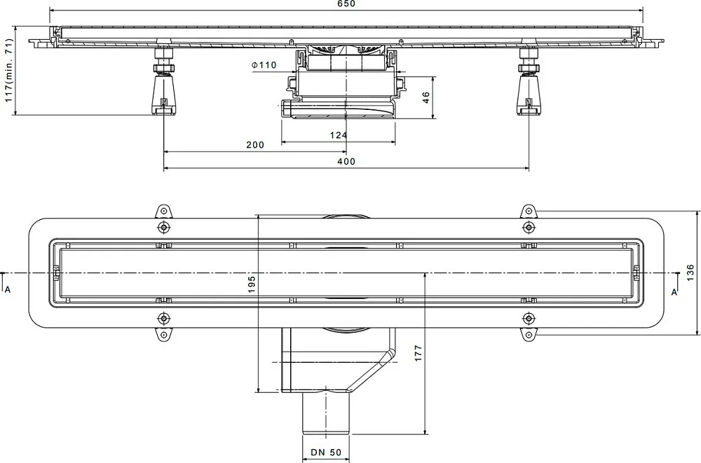 Душевой трап (лоток) Pestan Confluo Premium Line 650, белое стекло/сталь Sancos — официальный сайт