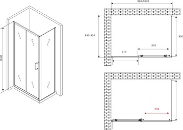 Душевой уголок Abber Schwarzer Diamant AG301005-S905 100x90, профиль хром, стекло прозрачное