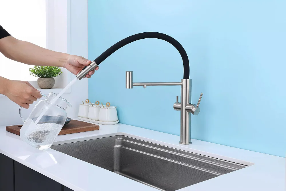 Смеситель для кухни Paulmark Nexus Ne213999-BS с гибким изливом, брашированная сталь Sancos — официальный сайт