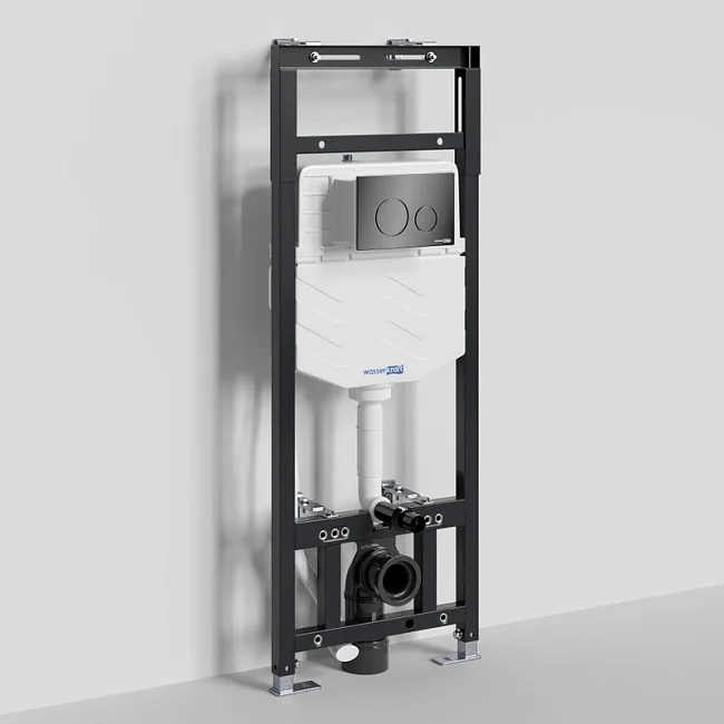 Система инсталляции для унитазов Wasserkraft Alme 15TLT.010.ME.PB02, с кнопкой смыва черной Sancos — Оригинал