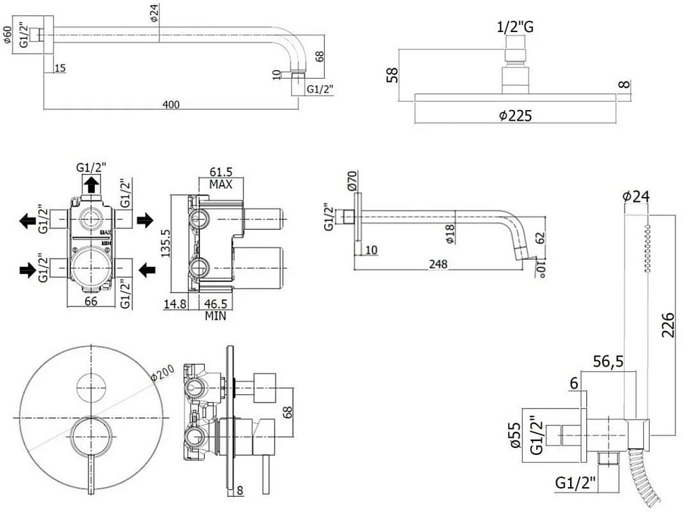 Душевой комплект Paffoni Light KITLIG019NO046, С ВНУТРЕННЕЙ ЧАСТЬЮ, черный матовый