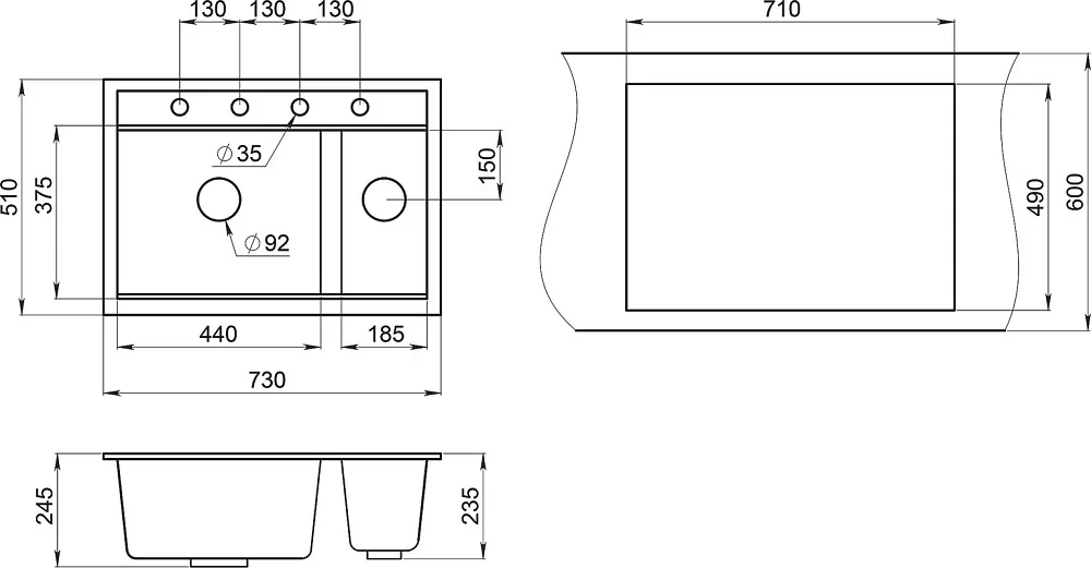 Мойка кухонная Granula Kitchen Space 7302, арктик Sancos — официальный сайт
