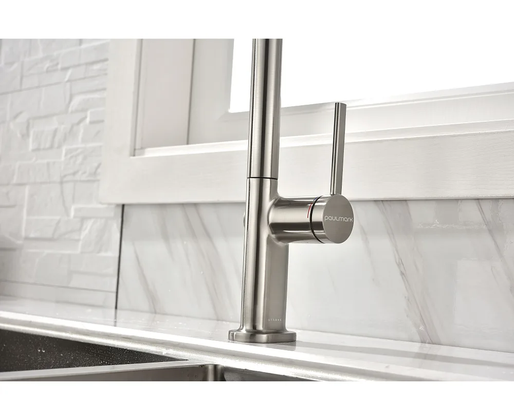 Смеситель для кухни Paulmark Neo Ne214419-BS, брашированная сталь Sancos — официальный сайт