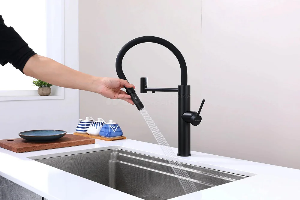 Смеситель для кухни Paulmark Ganymede Ga213199-AN с гибким изливом, антрацит Sancos — официальный сайт