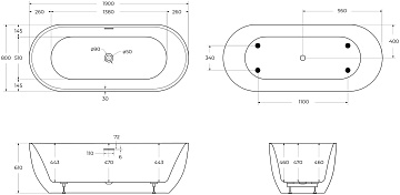 Акриловая ванна BelBagno 190x80 см, BB417-1900-800