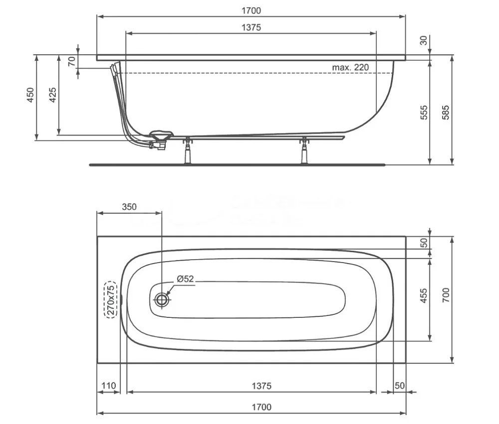 Акриловая ванна Ideal Standard I.life A T475901 без опоры 170x70 см, пристенная, euro white Sancos — официальный сайт