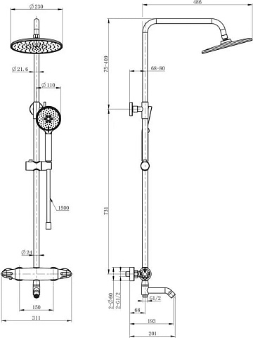 Душевая стойка Wonzon & Woghand CAPSULE WW-B3031-A-BG, брашированное золото