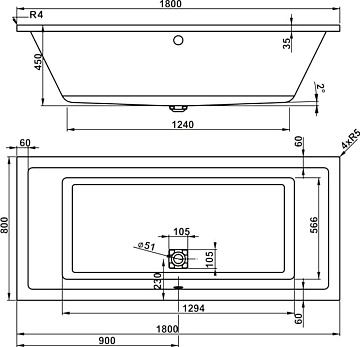 Акриловая ванна Vagnerplast Cavallo 180x80 см, VPBA180CAV2X-04