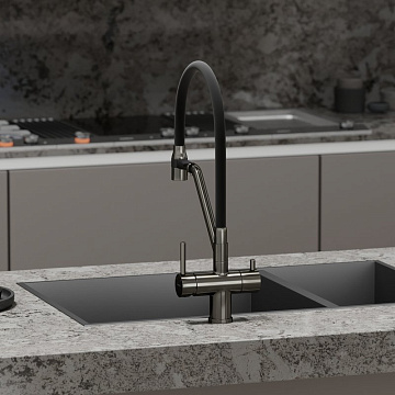 Смеситель для кухни Sancos Dora SC4003GG с гибким изливом, вороненая сталь