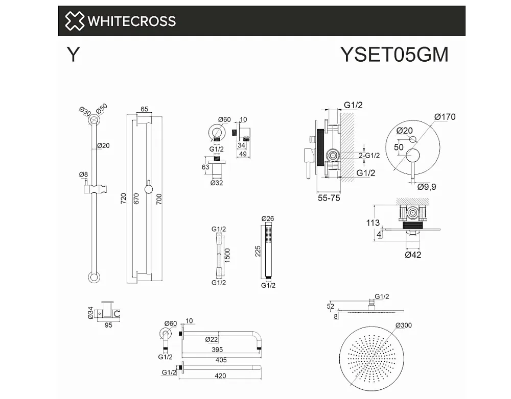 Душевой комплект WHITECROSS Y YSET05GM, С ВНУТРЕННЕЙ ЧАСТЬЮ, оружейная сталь Sancos — официальный сайт