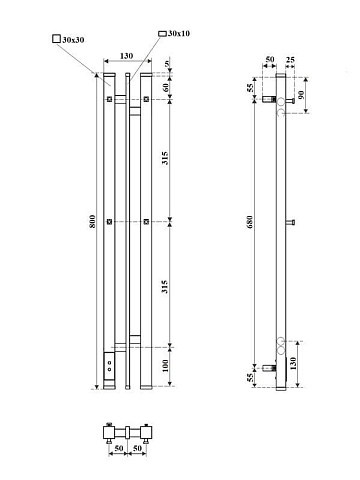 Полотенцесушитель электрический APEXTERMO Дельта DL10181BM 80x15 см, подключение справа, скрытое под