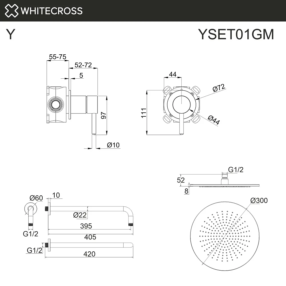 Душевой комплект WHITECROSS Y YSET01GM С ВНУТРЕННЕЙ ЧАСТЬЮ, оружейная сталь Sancos — официальный сайт