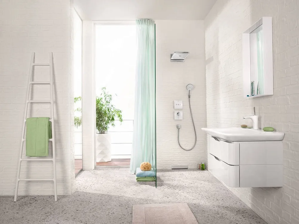 Термостатический смеситель встраиваемый Hansgrohe ShowerSelect Glass 15735400, для душа, матовый бел Sancos — официальный сайт