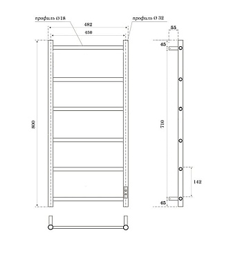 Полотенцесушитель электрический APEXTERMO Стелла Лайт ST00384BL 800x450, черный