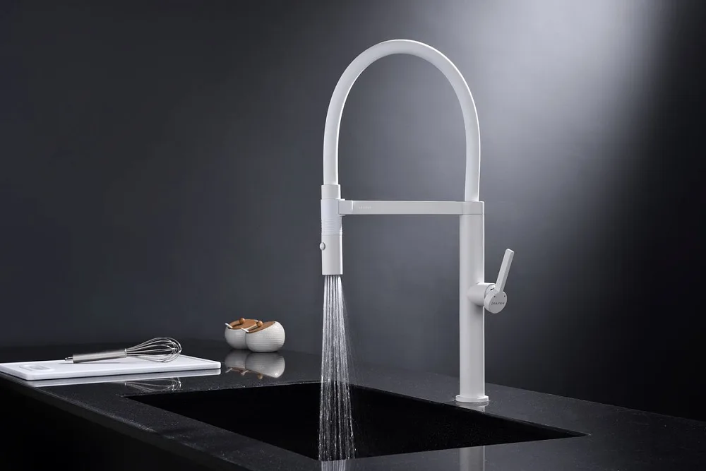 Смеситель для кухни Paulmark Leader Le214101-WH, белый матовый, с гибким изливом Sancos — официальный сайт