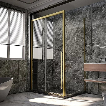 Дверь для душевого уголка Veconi Premium Trento PTD-30G 140 см, профиль брашированное золото, стекло