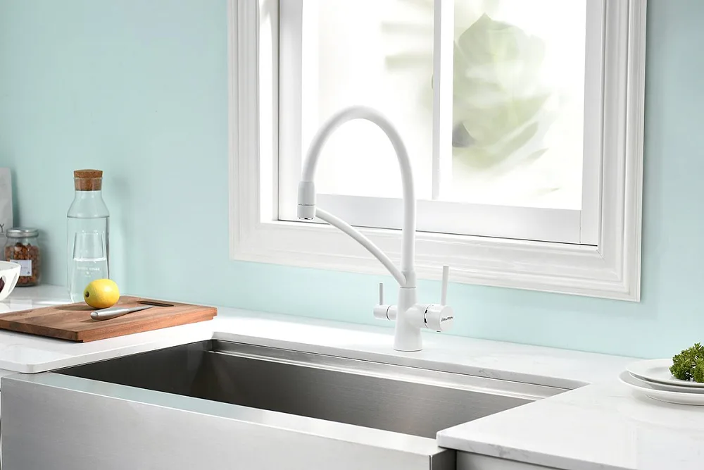 Смеситель для кухни Paulmark Siegen Si213111-WH, белый матовый с гибким изливом Sancos — официальный сайт