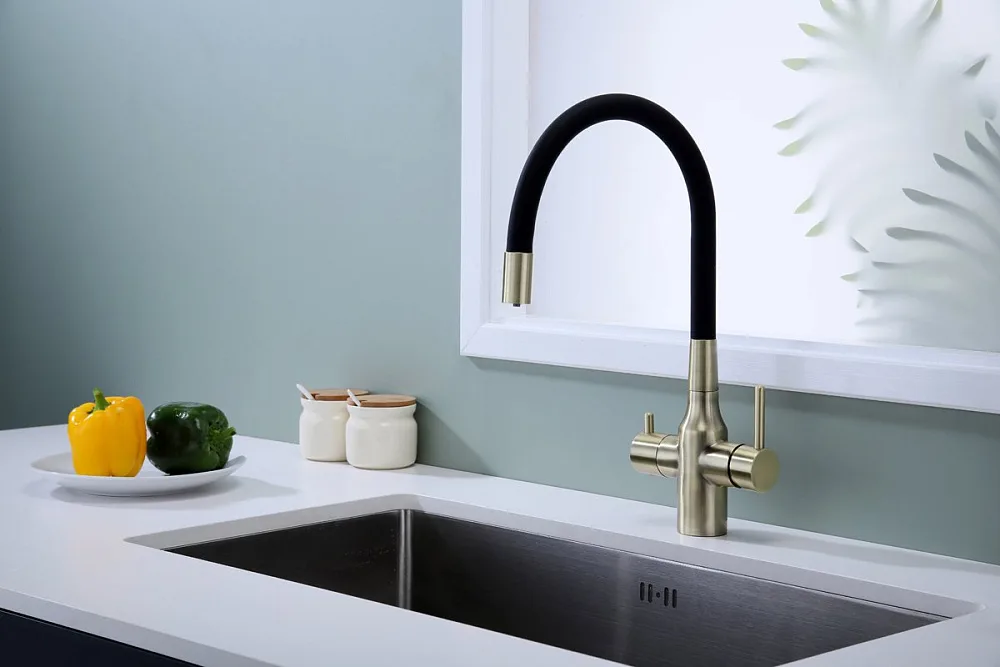 Смеситель для кухни Paulmark Salix 213419-BR, бронза, черный, с гибким изливом Sancos — официальный сайт