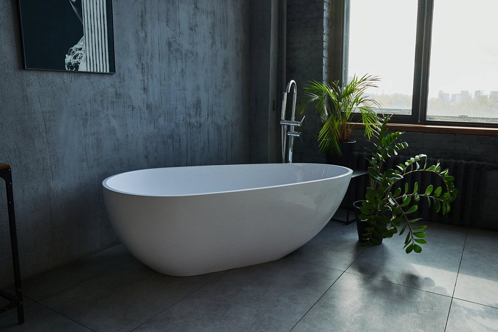 Ванна из искусственного камня Marmo Bagno Венеция 170x85 см, отдельностоящая, белая, овальная
