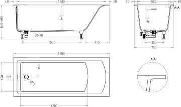 Ванна из искусственного камня Salini Cascata Kit S-Sense 170x70 см, встраиваемая, белая, на ножках, 