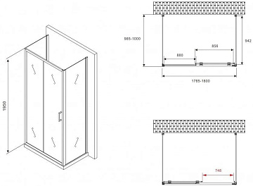 Душевой уголок Abber Schwarzer Diamant AG30180BH-S100B-S100B 180x100, профиль черный, стекло прозрач
