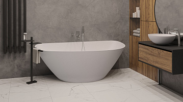 Ванна из искусственного камня WHITECROSS Topaz 170x80 см, отдельностоящая, матовая белая, асимметрич