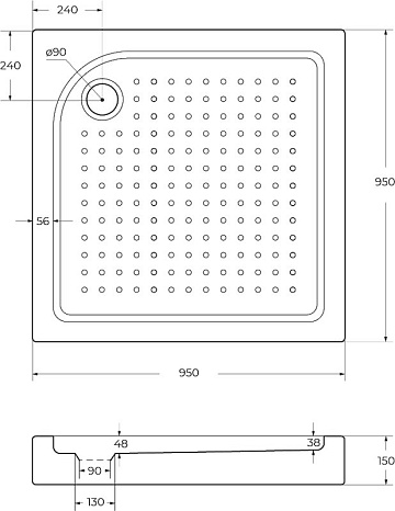 Поддон для душа BelBagno Tray 95х95 с сифоном