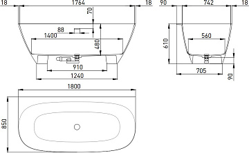 Ванна из искусственного камня Salini Sofia Wall 180x85 см, пристенная, матовая белая, со сливом-пере