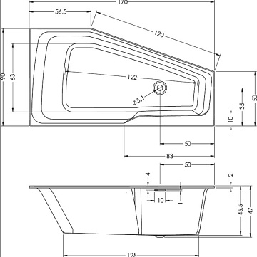 Акриловая ванна Riho Rething Space 170x90 см, левая, B114001005