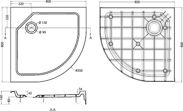 Поддон для душа Cezares Tray SMC TRAY-SMC-R-80-550-150-W R 80x80, с сифоном
