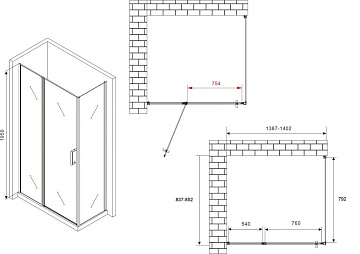 Душевой уголок Abber Sonnenstrand AG04140S-S85 140x85, профиль хром, стекло прозрачное