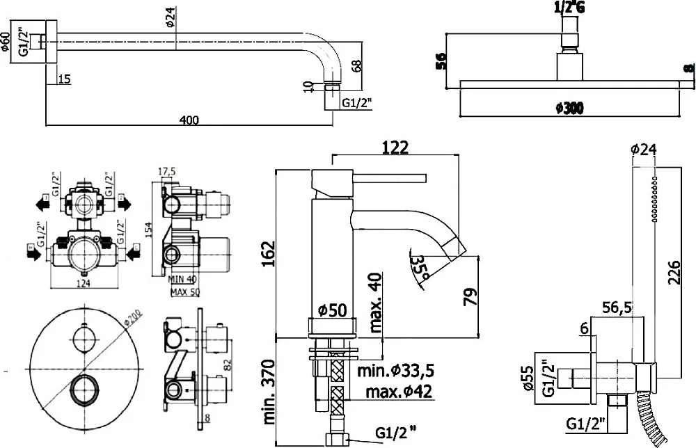Комплект для ванной Paffoni Light KITLIQ018CR071KING С ВНУТРЕННЕЙ ЧАСТЬЮ, верхний душ 30 см, с термо Sancos — официальный сайт