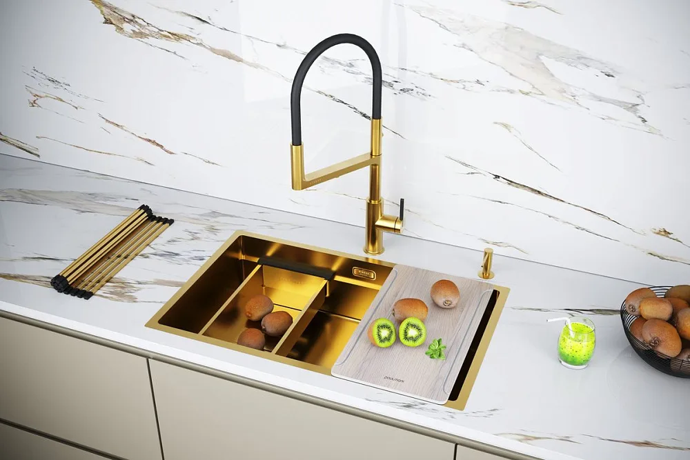 Мойка кухонная Paulmark Next-Multi Sink 74 UNI PM787445-BG брашированное золото Sancos — официальный сайт