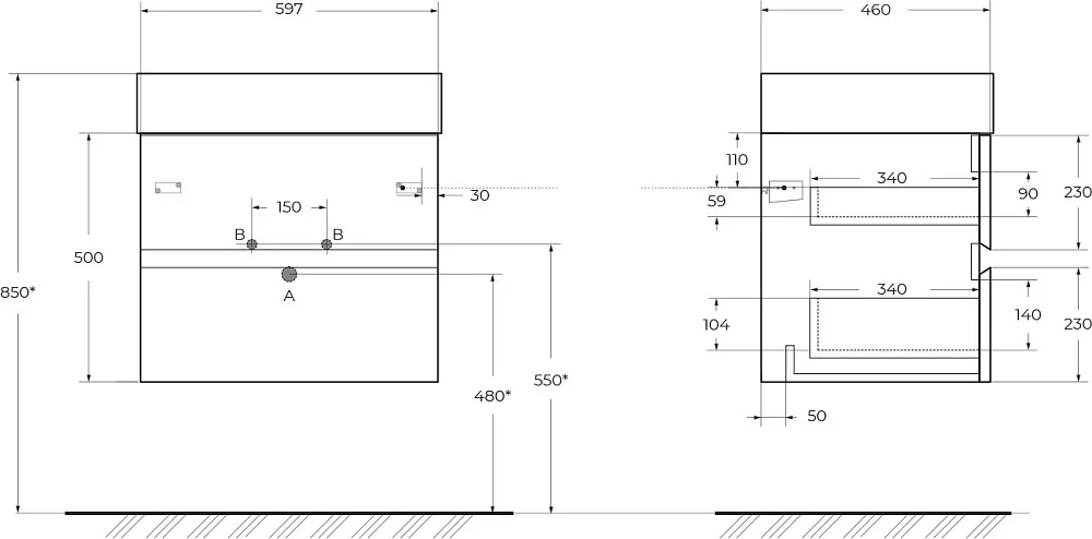 Тумба под раковину без столешницы Cezares Molveno 46 60 legno grigio Sancos — официальный сайт