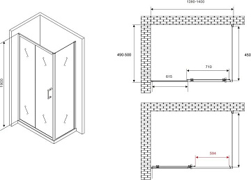 Душевой уголок Abber Schwarzer Diamant AG301405-S505 140x50, профиль хром, стекло прозрачное