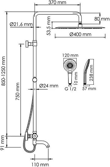 Душевая стойка Wasserkraft Berkel A188.117.101.010.CH Thermo, с термостатом, хром