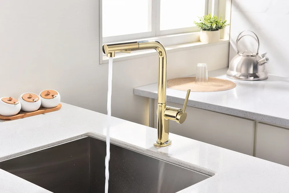 Смеситель для кухни Paulmark Neo Ne214419-G, золото Sancos — официальный сайт