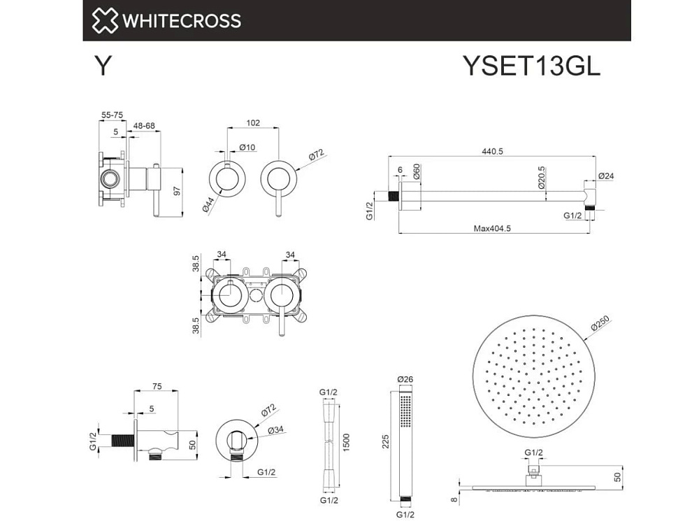 Душевой комплект WHITECROSS Y YSET13GL, С ВНУТРЕННЕЙ ЧАСТЬЮ, золото
