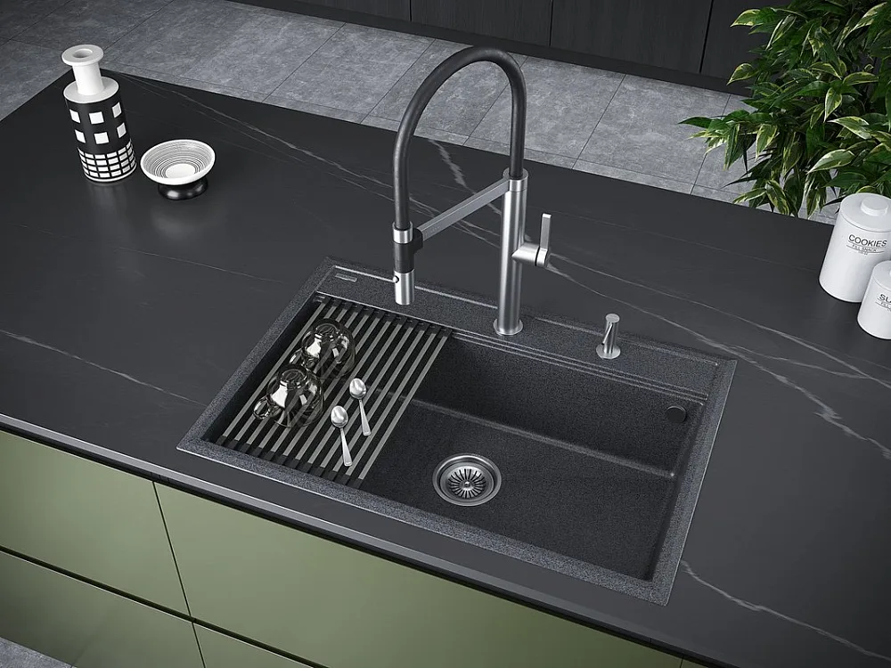 Мойка кухонная Paulmark Stepia + Step PM117551-DG+R375-BS графит Sancos — официальный сайт