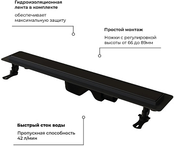 Душевой трап (лоток) RGW Drain Leo-31, черный, 40 см