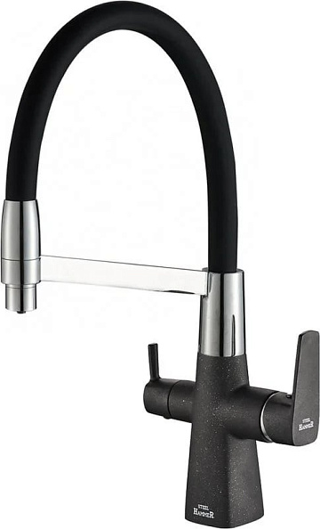 Смеситель для кухни Steel Hammer SH 818-6 Black Cr с гибким изливом