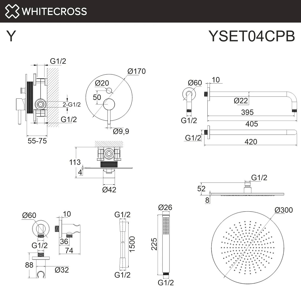 Душевой комплект WHITECROSS Y YSET04CPB, С ВНУТРЕННЕЙ ЧАСТЬЮ, брашированная медь