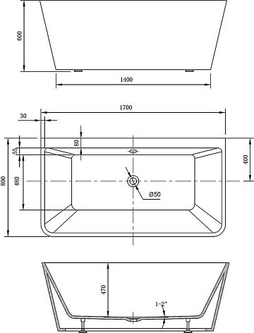 Акриловая ванна Vincea 170x80 см, VBT-425-1700