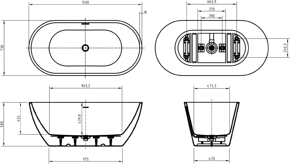 Акриловая ванна BelBagno Uno BB701 150x75 см, отдельностоящая, белая, овальная, на ножках, со сливом Sancos — официальный сайт